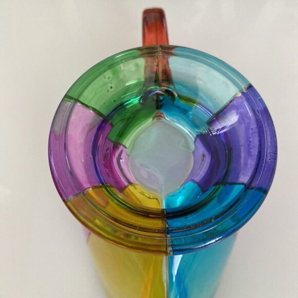 VTG Multi Color Hand Painted Color Block Festival Glass Cream Pitcher Gravy Boat - Picture 8 of 16